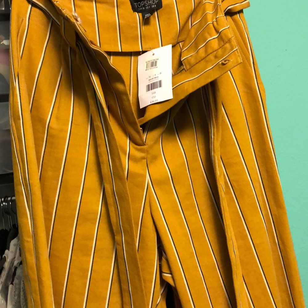 Topshop mustard ankle pant trousers with tie - Picture 3 of 3